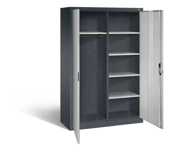 C+P Akten-/Garderobenschrank Acurado, H1950xB1200xT500mm, Farbe: Schwarzgrau / Weißaluminium, Muldengriff, 9480-30 S10026