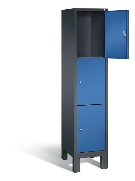 C+P Schließfachschrank Evolo, H1850xB420xT500mm, Farbe: Schwarzgrau / Enzianblau, 3 Fächer, 48010-123 S10042