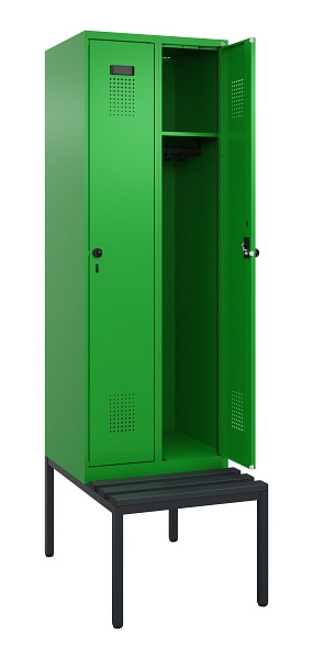 C+P Spind Evolo PLUS, 2 Abteil, 2120x600x815mm, 6037/6037, Drehriegel, Sitzfläche Kunststoff, Sitzbank, 0490507-20 S10080