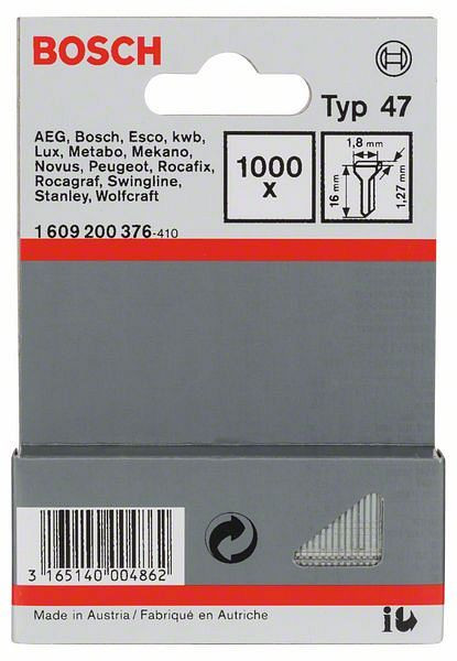 Bosch Tackernagel Typ 47, 1,8 x 1,27 x 16 mm, 1000er-Pack, 1609200376