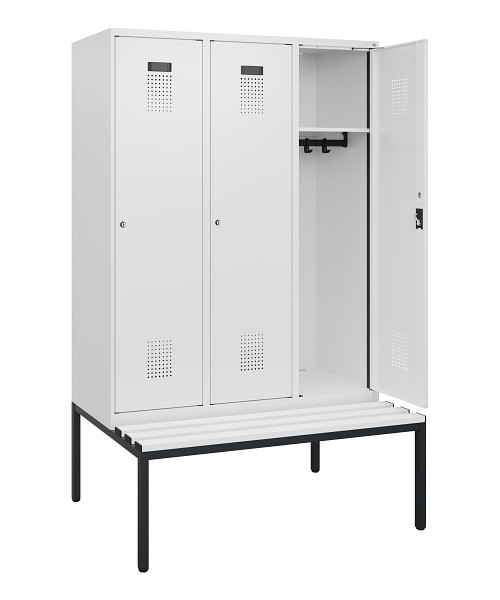 C+P Spind Evolo PLUS, 3 Abteile, 1950x1200x815mm, 9016/9016, Zylinderschloss, Material Sitzfläche Kunststoff, Sitzbank, 0490505-32 S10101