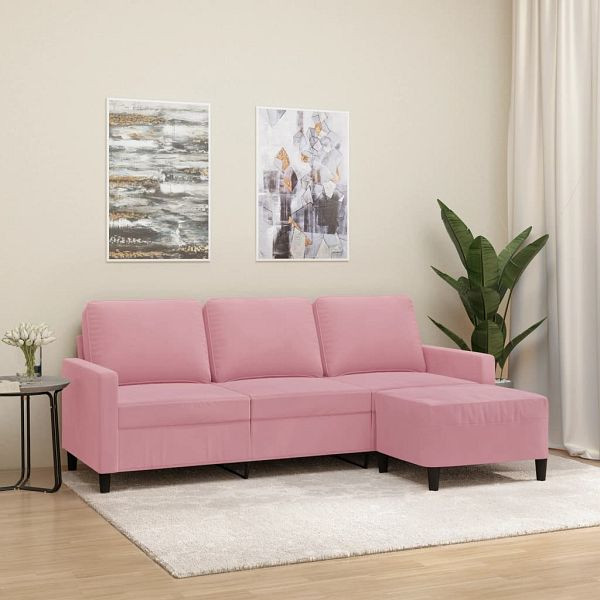 vidaXL 3-Sitzer-Sofa mit Hocker Rosa 180 cm Samt, 3201058
