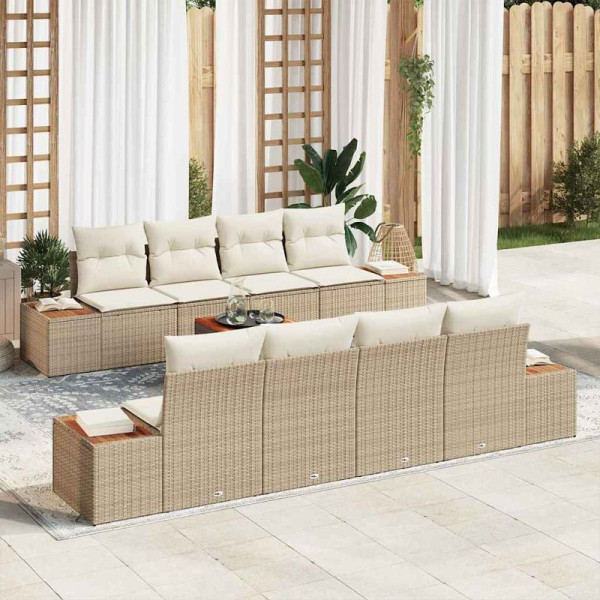 vidaXL Garten-Sofa-Set mit Kissen, 9er Set, Beige Poly Rattan, 3348052