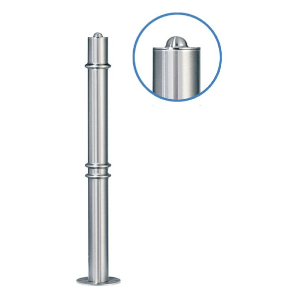 Stein HGS Absperrpfosten -Acero Halbhügel- (V2A) Ø 76 mm aus Edelstahl mit 3 Zierringen (Oben, 2x Mitte), zum Einbetonieren, glasperlengestrahlt, 13242-gg