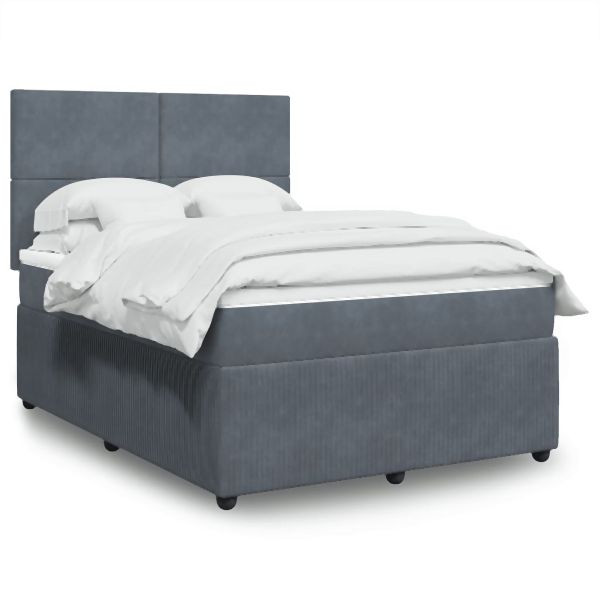 vidaXL Boxspringbett mit Matratze Dunkelgrau 140x190 cm Samt, 3292329