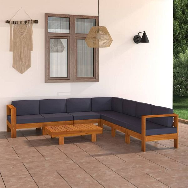 vidaXL 8-teilig Garten-Lounge-Set mit Dunkelgrauen Auflagen Akazienholz, 3057959