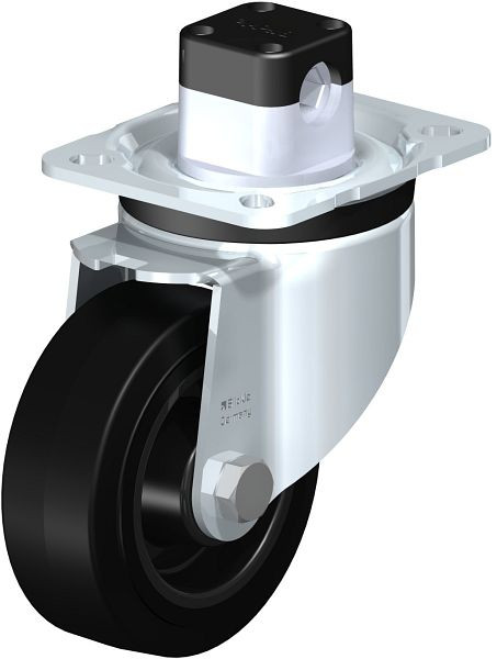 Blickle LK-POEV 100R-1-CS11 Stahlblech-Lenkrolle, schwere Ausführung, mit Anschraubplatte & Zentralfeststeller, Elastik-Vollgummi, Schwarz, 850947