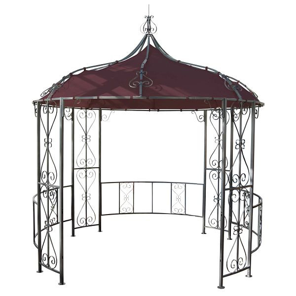 Mendler Pergola Almeria, Rundpavillon Garten Pavillon, stabiles Stahl-Gestell Ø 3m, rot-braun, 77127+77128+77118