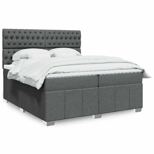 vidaXL Boxspringbett mit Matratze Dunkelgrau 200x200 cm Stoff, 3294083