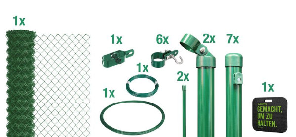 Alberts Maschendrahtzaun als Zaun-Komplettset, zum Einbetonieren mit Kniekissen, grün, Höhe 100 cm, Länge 15 m, 697044