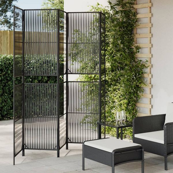 vidaXL Paravent 5-teilig Schwarz Poly Rattan, Material: Poly Rattan (PE-Rattan), pulverbeschichteter Stahl, 365396