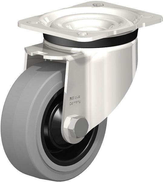 Blickle LKX-POEV 100KD-1-SG Edelstahl-Schwerlast-Lenkrolle mit Anschraubplatte, Elastik-Vollgummi, Grau, 758428