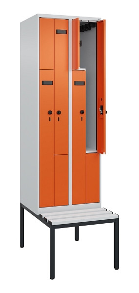 C+P Z-Spind Evolo PLUS, Bank, 4 Fächer, 2120x600x815mm, 7035/2004, Drehriegel, Sitzfläche Kunststoff, Sitzbank, 0490537-204 S10056