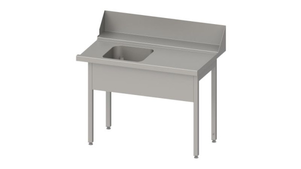 Stalgast Zulauftisch, Korbführung mit Gefälle, mit 1 Becken, 1000x750x880mm, Anbauseite rechts, Aufkantung: 200mm, Beckenblende, verschweißt, VZL10713RA