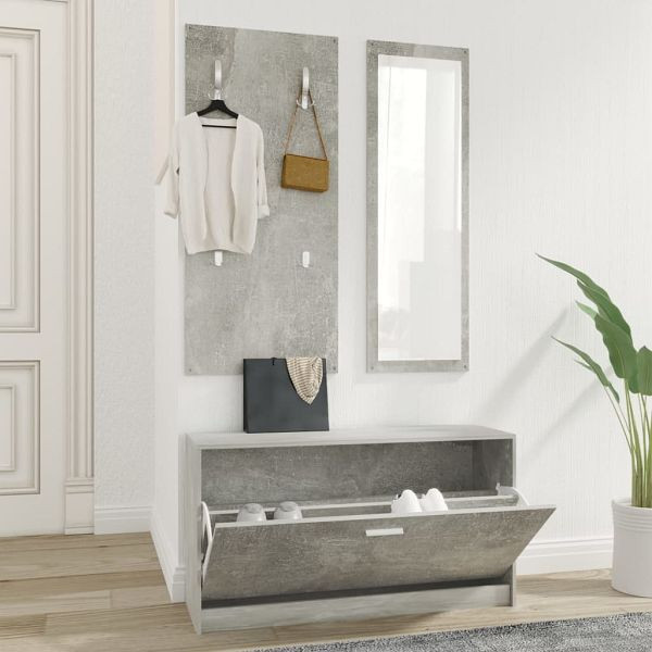 vidaXL 3-teilig Flurmöbel-Set Betongrau Holzwerkstoff, 342573