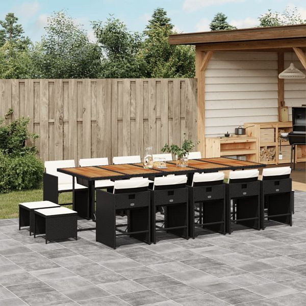 vidaXL 15-teilig Garten-Essgruppe mit Kissen Schwarz Poly Rattan, 3277946