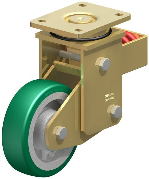 Blickle LSFN-GST 160K Stahlgeschweißte Schwerlast-Lenkrolle mit Stahlfeder, Blickle Softhane®, Grün, 755365