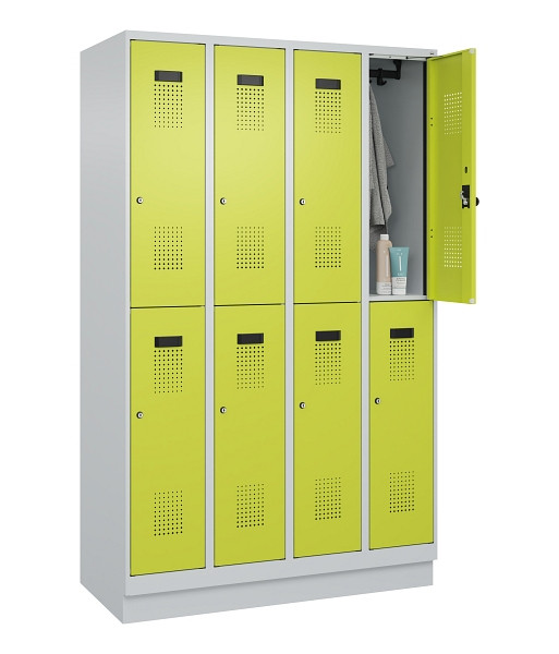 C+P Doppelstöckiger Spind Evolo PLUS, mit Sockel, 8 Fächer, 1950x1200x500mm, 703, Frontfarbe 1108060 RDS Clowngrün, Zylinderschloss, 049320-40 S10042