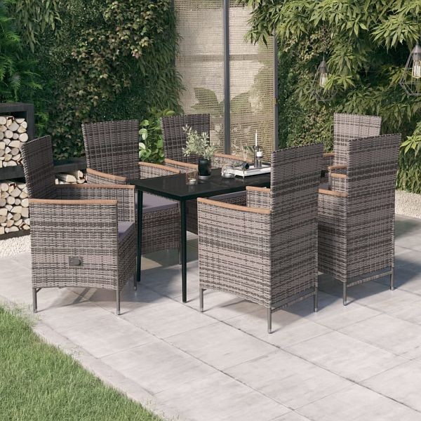 vidaXL 7-teilig Garten-Essgruppe mit Kissen Grau, 3099452