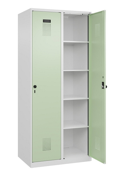 C+P Wäsche-Spind Evolo PLUS, 2 Abteile, 1850x800x500mm, 9016/6019, Verschluss Drehriegel, Ablageböden 8, 049000-22B S10019