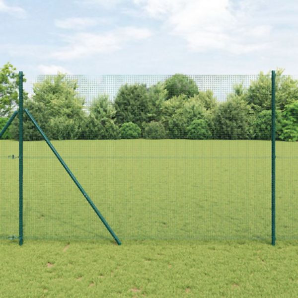 vidaXL Schweißdrahtzaun mit 13 Pfosten Grün 1,5x25 m Stahl, 3351739