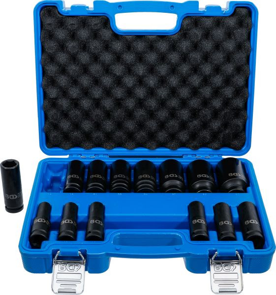 BGS Kraft-Steckschlüssel-Einsatz-Satz Sechskant, Antrieb Innenvierkant 12,5 mm (1/2"), SW 10 - 32 mm, 14-teilig, 5207