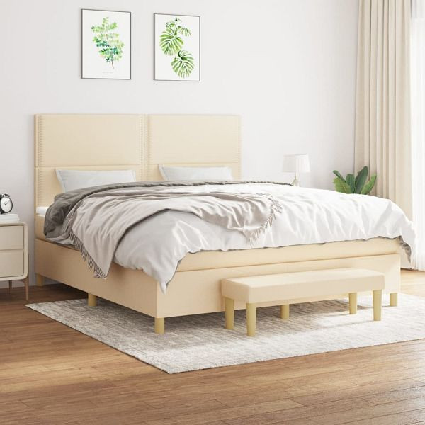 vidaXL Boxspringbett mit Matratze Creme 180x200 cm Stoff, 3137098