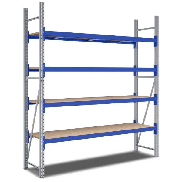 BITO Weitspannregal Set /F2 2500x600x2200 Grundfeld 4 Ebenen Spanplatten RAL5010 U, C0350-0266