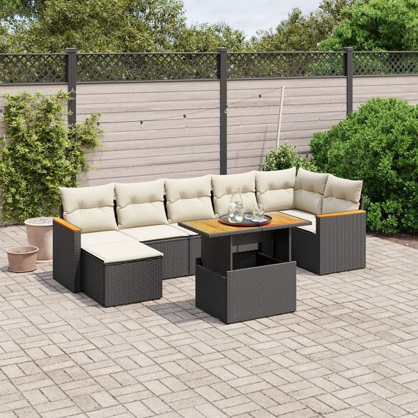 vidaXL 8-teilig Garten-Sofagarnitur mit Kissen Schwarz Poly Rattan, 3273184