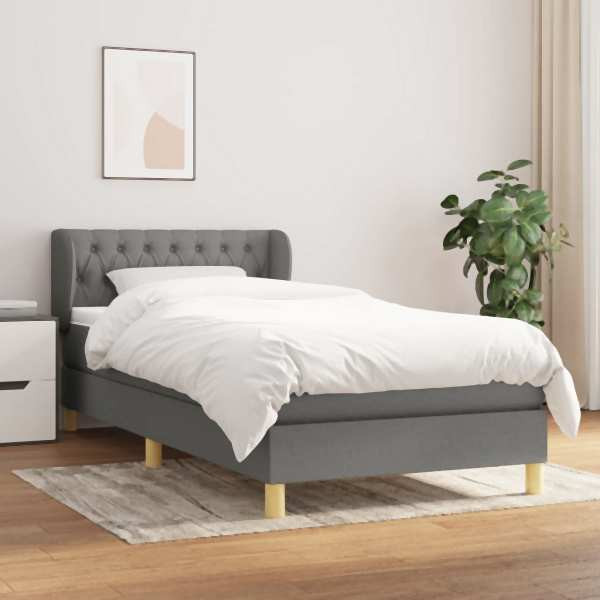 vidaXL Boxspringbett mit Matratze Dunkelgrau 90x200 cm Stoff, 3127014