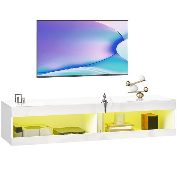 HOMCOM TV Schrank, Hängendes TV Lowboard mit RGB LED-Beleuchtung in 16 Farben, TV Ständer mit offenen Stauraum, 83B-517V91WT