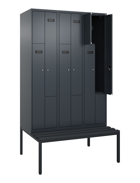 C+P Z-Spind Evolo PLUS, Bank, 6 Fächer, 2120x1200x815mm, 7016/7016, Zylinderschloss, Sitzfläche Kunststoff, Sitzbank, 0490537-326 S10097