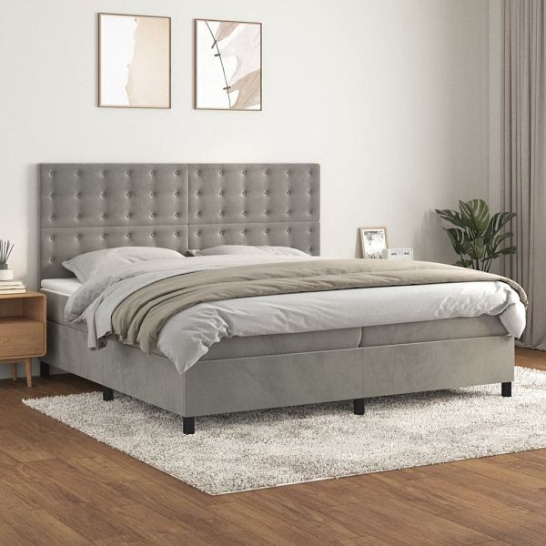 vidaXL Boxspringbett mit Matratze Hellgrau 200x200 cm Samt, 3143283