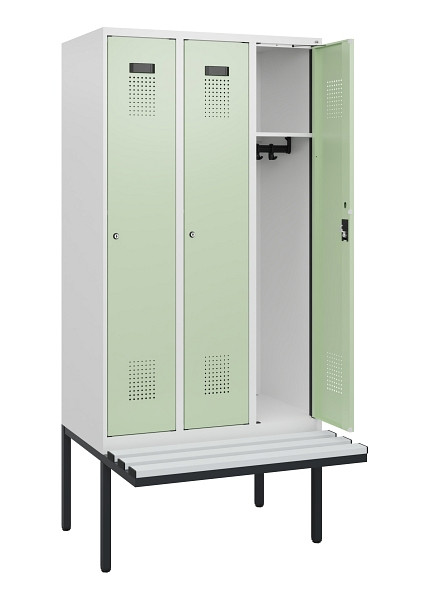 C+P Spind Evolo PLUS, 3 Abteile, 1950x900x815mm, 9016/6019, Zylinderschloss, Material Sitzfläche Kunststoff, 0490405-30 S10100