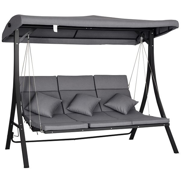 Outsunny Hollywoodschaukel 3-Sitzer-Hollywoodschaukel, inkl. Kissen, wetterbeständig, 200 cm x 115 cm x 168 cm, Grau, 84A-139