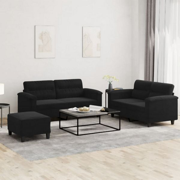 vidaXL 3-teilig Sofagarnitur mit Kissen Schwarz Mikrofasergewebe, 3202323