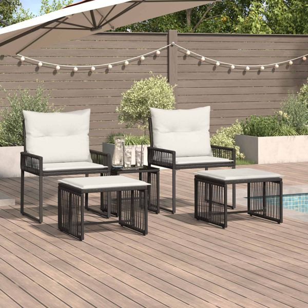 vidaXL Gartenmöbel Set 11-teilig Schwarz und Cremeweiß Poly-Rattan, 42025152