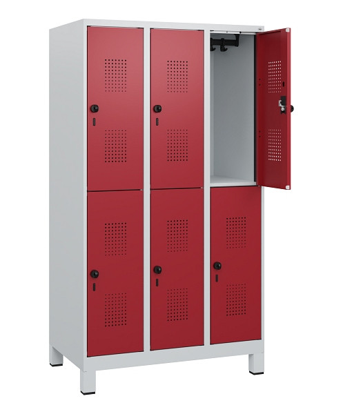 C+P Doppelstöckiger Spind Evolo PLUS, Füße, 6 Fächer, 1630x900x500mm, 7035/3003, Drehriegel, 0493105-30 S10004