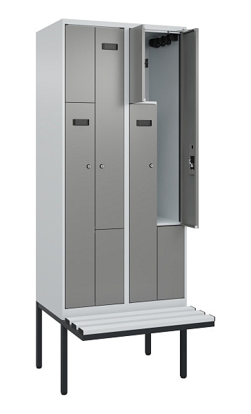C+P Z-Spind Evolo PLUS, Bank, 4 Fächer, 2120x800x815mm, 7035/0004, Zylinderschloss, Material Sitzfläche Kunststoff, 0490437-224 S10095