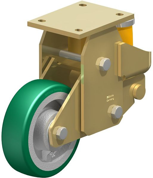 Blickle BSFE-GST 160K Stahlgeschweißte Schwerlast-Bockrolle mit Polyurethanfeder, Blickle Softhane®, Grün, 755384