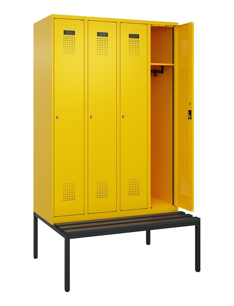 C+P Spind Evolo PLUS, 4 Abteile, 2120x1200x815mm, 1023/1023, Haken 3, Zylinderschloss, Sitzfläche Kunststoff, Sitzbank, 0490507-40 S10103