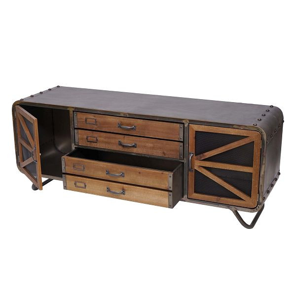Mendler TV-Rack HWC-F91, Fernsehtisch Lowboard Kommode, Industrial Tanne Holz Metall 55x139x41cm, braun-schwarz, 70612