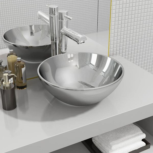 vidaXL Waschbecken 32,5 x 14 cm Keramik Silbern, 143483