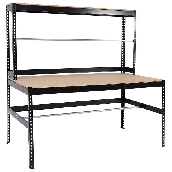 Mendler Packstation HWC-J84, Packtisch Arbeitstisch Werktisch, Rollenhalter höhenverstellbar, Holz Stahl 183x183x90cm, schwarz, 83787