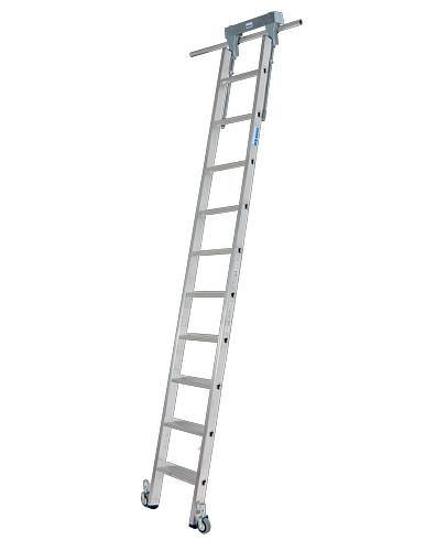 Krause Stufen-Regalleiter, Aluminium, fahrbar, mit Schienenanlage, 10 Stufen, 257504