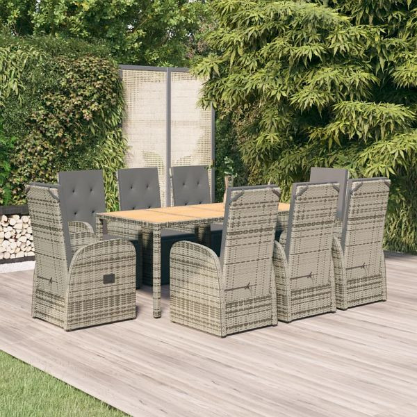 vidaXL 9-teilig Garten-Essgruppe mit Kissen Grau Poly Rattan, 3157596