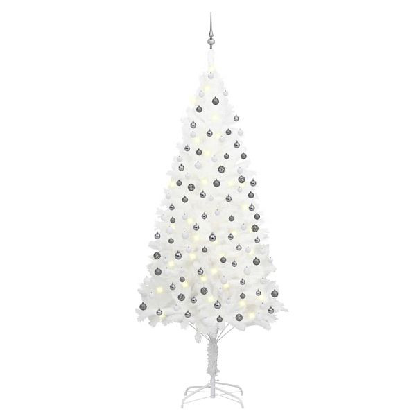 vidaXL Künstlicher Weihnachtsbaum mit Beleuchtung & Kugeln Weiß 240 cm, 3077722