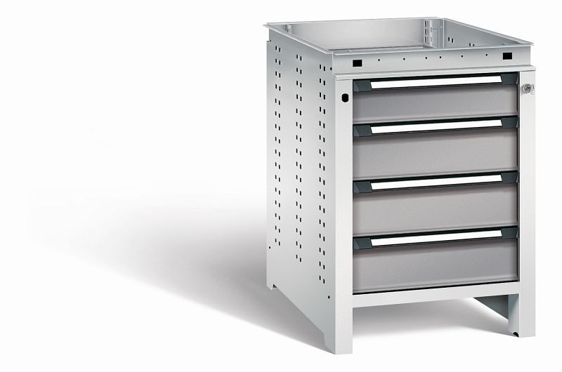 Otto Kind Werkbank Serie function Typ 107, ohne Platte, 4 Schubladen, mit Zentralverschluss, Gehäuse RAL 7035, Front RAL 7037, 072324367