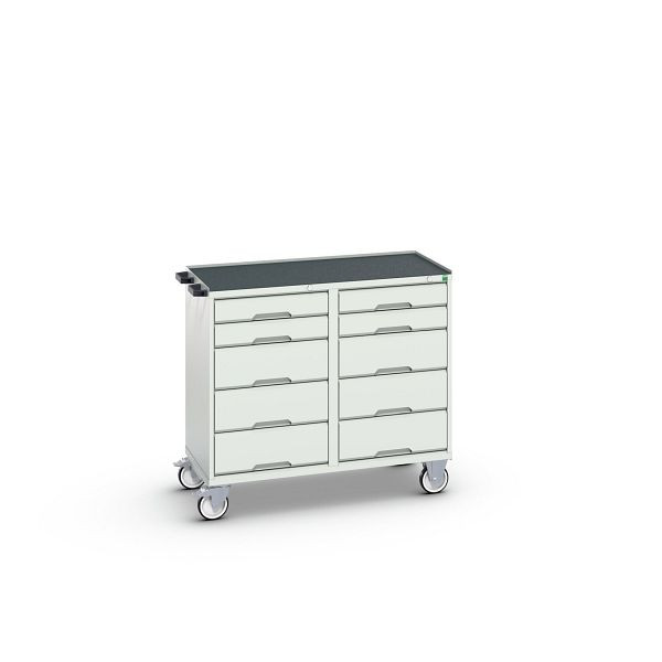 bott verso Montagewagen, mit 10 Schubladen und Abrollrand, BxTxH: 1050 x 550 x 965 mm, Lichtgrau / Lichtgrau, 16927102.16
