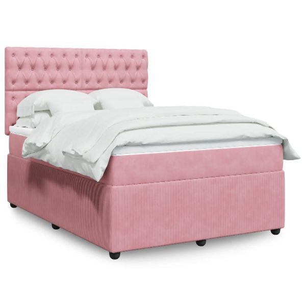 vidaXL Boxspringbett mit Matratze Rosa 140x190 cm Samt, 3294645